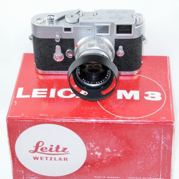 Leica M3 Chrome S.Stroke camera  W/Leica 50/2 Rigid Summicron W/hood,caps,case, MR meter, box Ex++/Mint-/ Free shipping (USA)