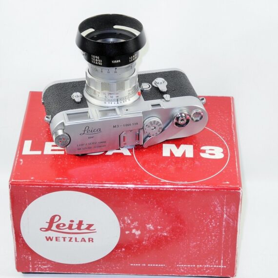 Leica M3 Chrome S.Stroke camera  W/Leica 50/2 Rigid Summicron W/hood,caps,case, MR meter, box Ex++/Mint-/ Free shipping (USA)