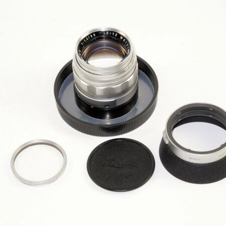 Leica 50/1,4 Summilux M Chrome "Wetzlar" with Leica E43 UVA filter & Metal Hood Mint-