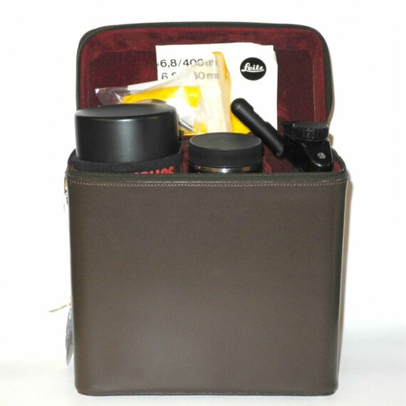 Leica 400/6,8 Telyt-R   (1969) With Leica brown case & leica  shoulder stock Mint-
