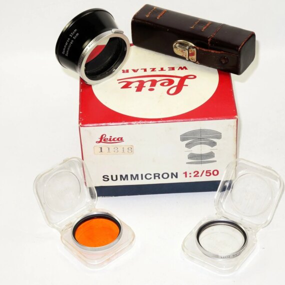 Leica 50/2 Summicron Dual Range with Box,Eyes,Filters,caps  & Hood Mint- / SOLD