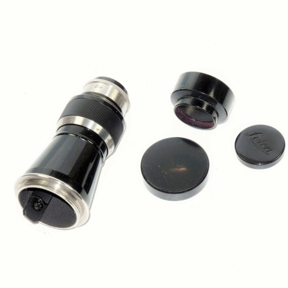 Leica 10,5cm f6,3 "Mountain Elmar" Black Nickel Finish complete with original  hood & caps Ex++/Mint- Nice