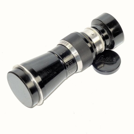 Leica 10,5cm f6,3 "Mountain Elmar" Black Nickel Finish complete with original  hood & caps Ex++/Mint- Nice