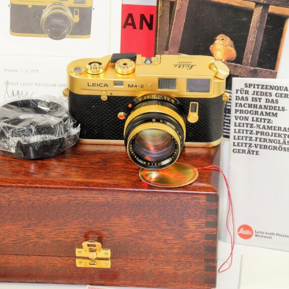 Leica M4-2 W/ Leica 50mm f:1.4 Summilux lens  Gold 100 JAHRE OSKAR BARNACK Edition W/box,cards,hood,caps,Mint/LN- / SOLD