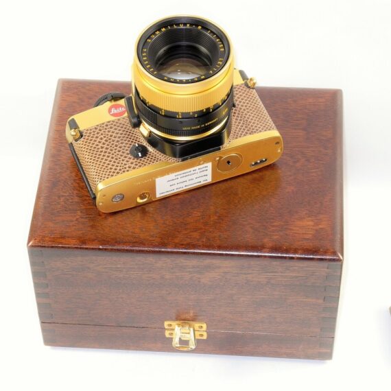 LEICA LEITZ R4 24KT GOLD camera set W/Leica 50MM SUMMILUX-R F1.4 Gold LENS, Original Box, Warranty Cards,Manuals,wood Box,Strap,Caps Mint/LN- / SOLD