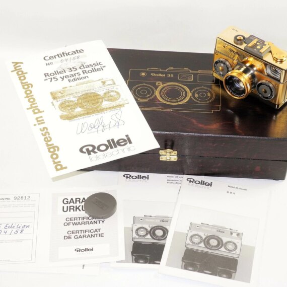 Rollei 35 Classic Gold 75th anniversary 1920-1995 W.Box,manual.cap,flash L.NEW / RARE / SOLD