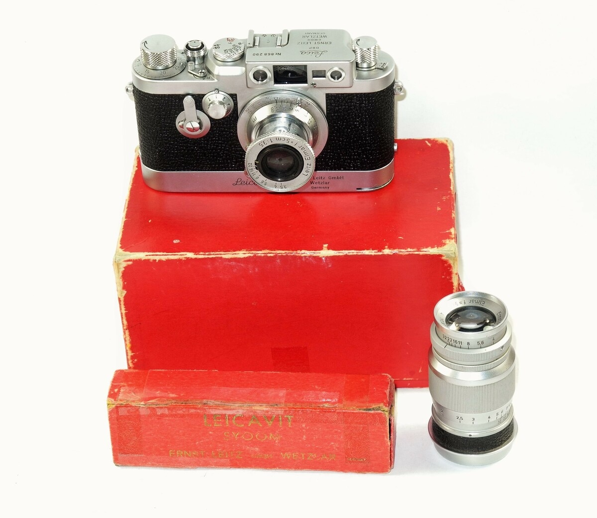 Leica IIIg camera set With 50/3,5 Red scale Elmar & 90mm f4 Elmar Leica  Case,Box,caps,hood Ex++/M- / Free shipping (USA)