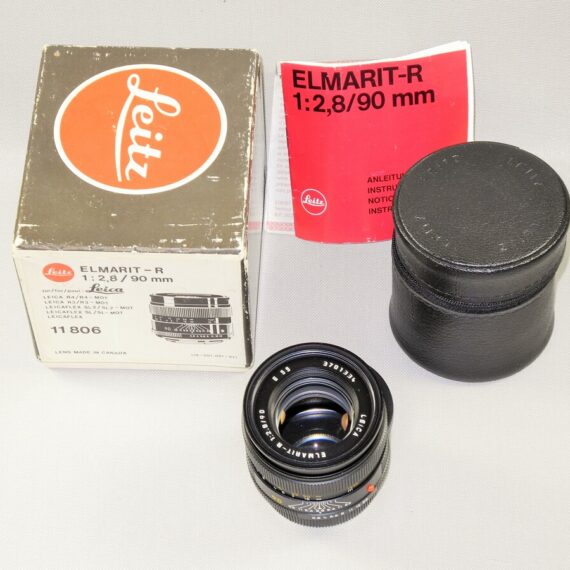 Leica 90/2,8 Elmarit-R (E55) 3rd cam Cat# 11806 with Leica box, caps, manual, cards Mint- /  free shipping (USA)