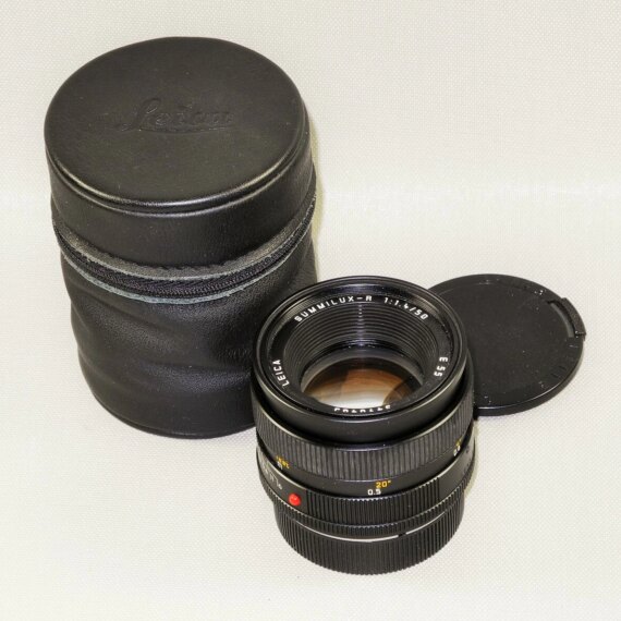 Leica 50/1,4 Summilux-R ( E55) Built in hood version Cat #11777 W/Caps and Case Mint- / WANTED