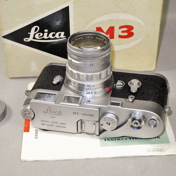 Leica M3 Chrome Single Stroke camera with Leica 50/2 Rigid Summicron in box,case & manual Mint- / SOLD