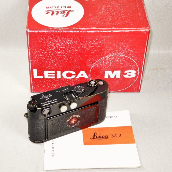 Leica M3 black paint single stroke camera with box, Leather case, manual (recently overhauled) Ex+/Ex++ /SOLD