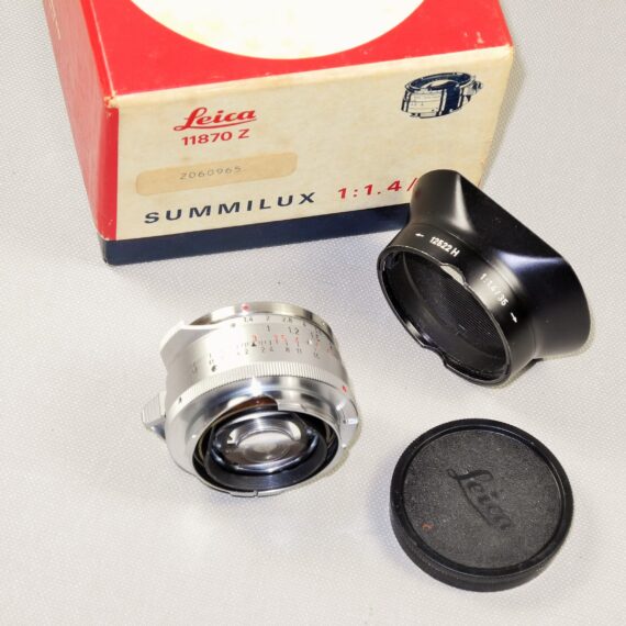 Leica 35mm f1,4 Summilux-M Silver 1st Type RARE lens W.12522 H / OLLUX black Hood Sold with Leica Original box, caps Ex++/M-