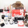 Leica M3 Single Stroke chrome late camera W/4 x Leica chrome lenses, hoods, filters, boxes, cases Nice Complete Mint- outfit / SOLD