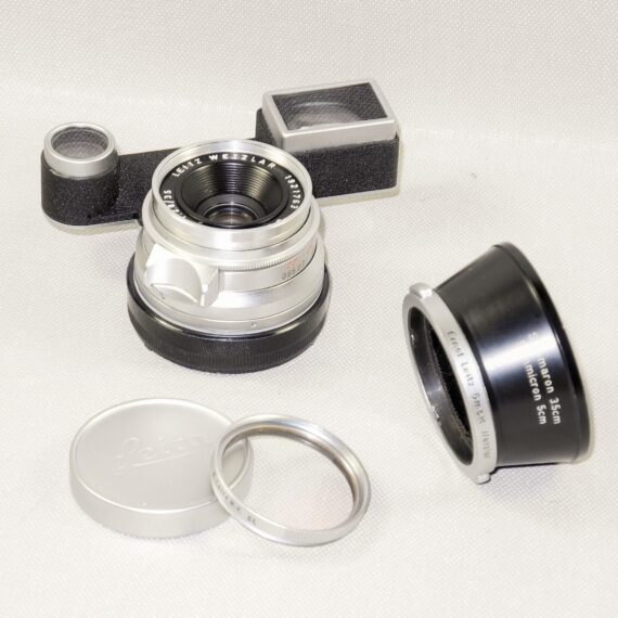 Leica M3 Single Stroke chrome late camera W/4 x Leica chrome lenses, hoods, filters, boxes, cases Nice Complete Mint- outfit / SOLD