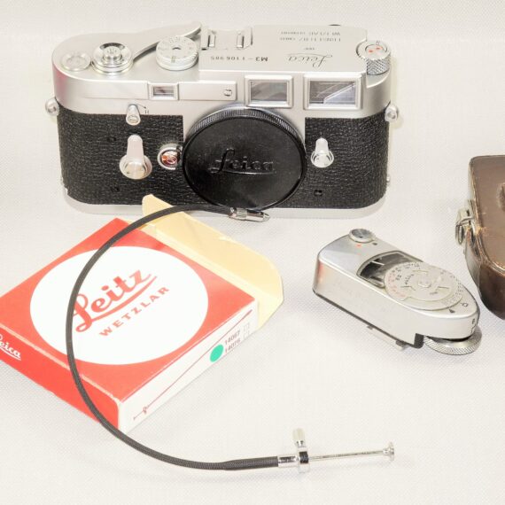 Leica M3 Single Stroke chrome late camera W/4 x Leica chrome lenses, hoods, filters, boxes, cases Nice Complete Mint- outfit / SOLD