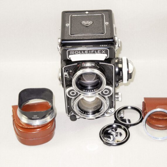 Rolleiflex 2.8F Planar TLR Camera W. Rollei Original Case, Rollei Body Cap, Rollei filter & Hood Mint- / SOLD