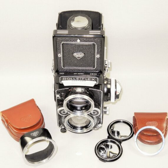 Rolleiflex 2.8F Planar TLR Camera W. Rollei Original Case, Rollei Body Cap, Rollei filter & Hood Mint- / SOLD