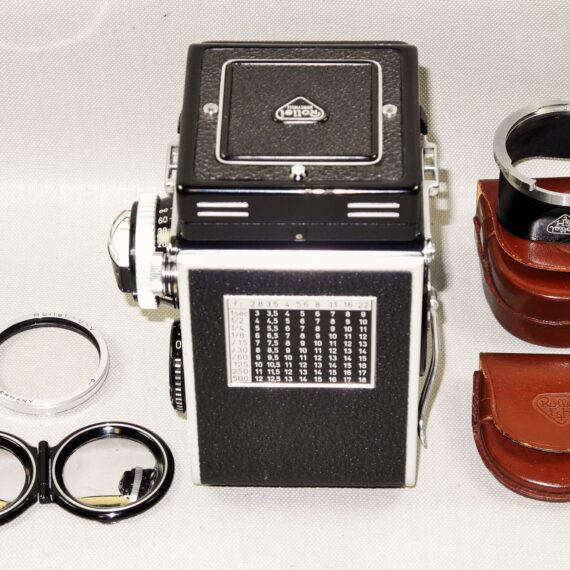 Rolleiflex 2.8F Planar TLR Camera W. Rollei Original Case, Rollei Body Cap, Rollei filter & Hood Mint- / SOLD