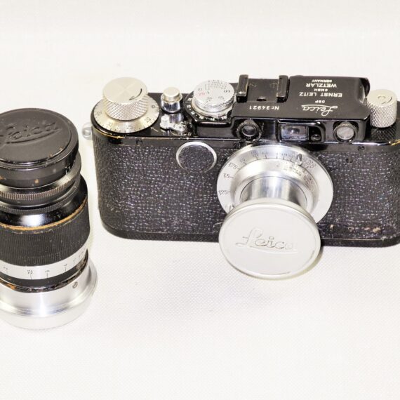 Leica I(A) Nr.34921 converted to Leica II black chrome with Leica 50mm & 90mm lenses nice Ex++ set. / Free shipping
