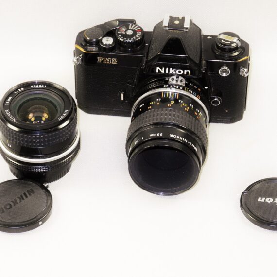 Nikon FM2 N black paint with 2 Nikon lenses 24mm & 55mm Macro lens Ex+/++ / Free shipping