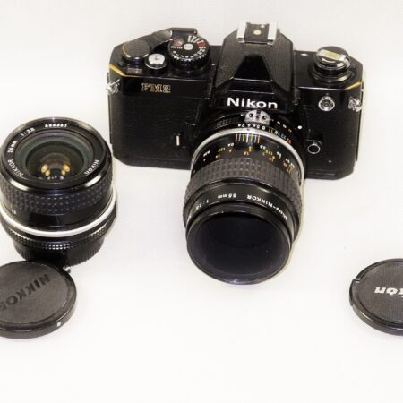 Nikon FM2 N black paint with 2 Nikon lenses 24mm & 55mm Macro lens Ex+/++ / Free shipping