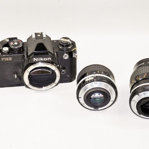 Nikon FM2 N black paint with 2 Nikon lenses 24mm & 55mm Macro lens Ex+/++ / Free shipping