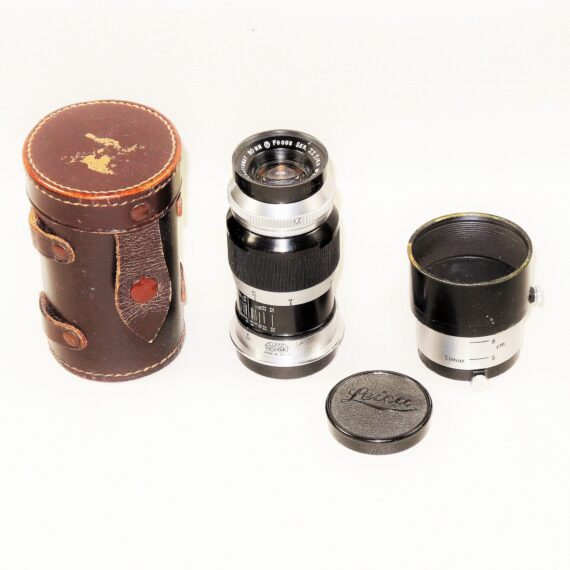 Leica 90mm Wollensak Ser. II black chrome E.Leitz New York Mint- W/Case ,Hood , Caps M-