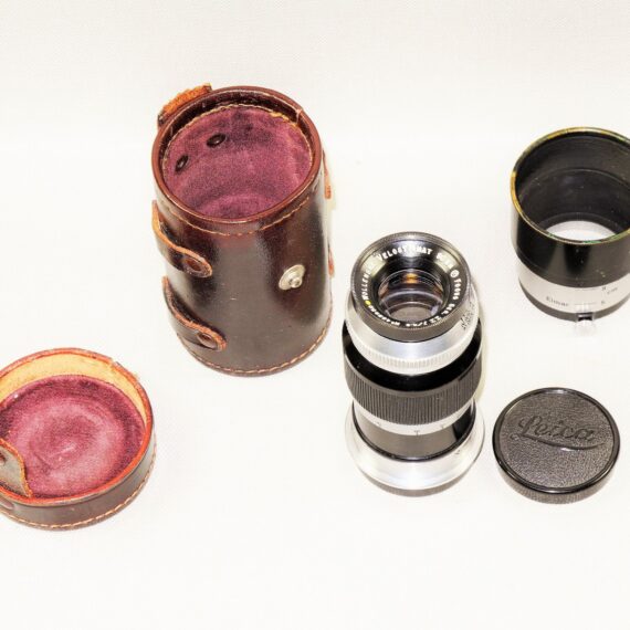 Leica 90mm Wollensak Ser. II black chrome E.Leitz New York Mint- W/Case ,Hood , Caps M-