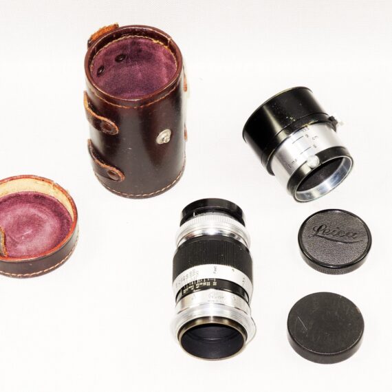 Leica 90mm Wollensak Ser. II black chrome E.Leitz New York Mint- W/Case ,Hood , Caps M-