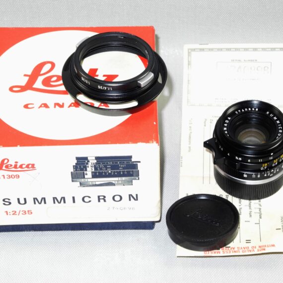 Leica 35/2 Summicron-M with Leica original box,Leica metal hood,Leica caps, Leica lens warranty cards, Just CLA'd Mint/-  SOLD