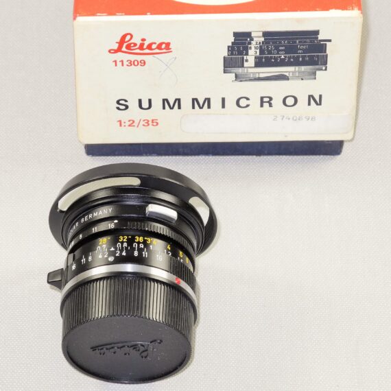 Leica 35/2 Summicron-M with Leica original box,Leica metal hood,Leica caps, Leica lens warranty cards, Just CLA'd Mint/-  SOLD