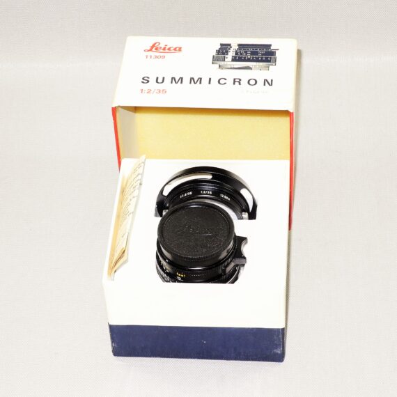 Leica 35/2 Summicron-M with Leica original box,Leica metal hood,Leica caps, Leica lens warranty cards, Just CLA'd Mint/-  SOLD
