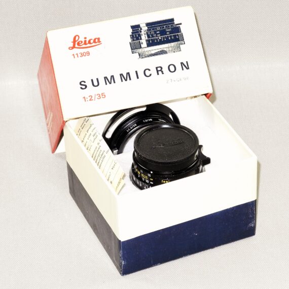 Leica 35/2 Summicron-M with Leica original box,Leica metal hood,Leica caps, Leica lens warranty cards, Just CLA'd Mint/-  SOLD