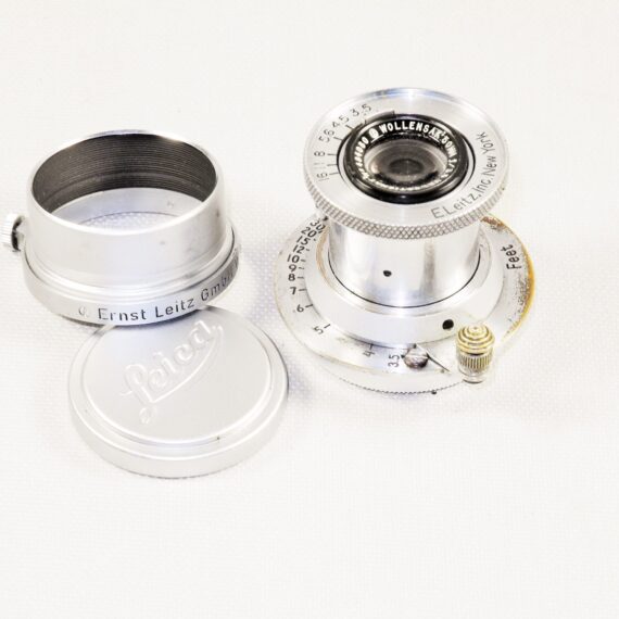Leica Leitz New York Wollensak Velostigmat 50mm f/3.5 Leica Screw Mount with hood & caps Rare.