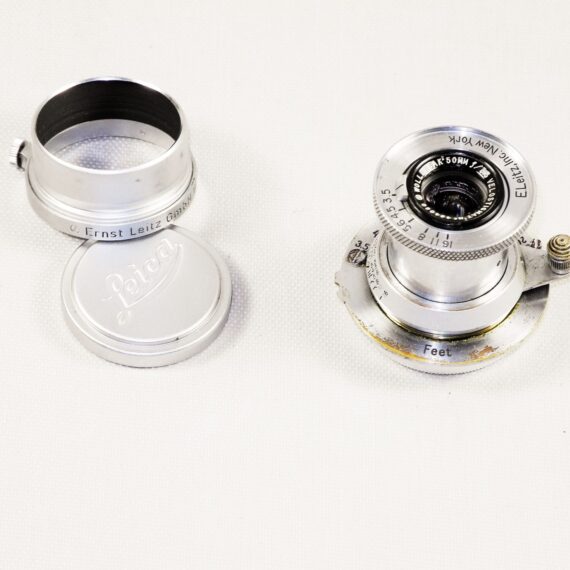 Leica Leitz New York Wollensak Velostigmat 50mm f/3.5 Leica Screw Mount with hood & caps Rare.