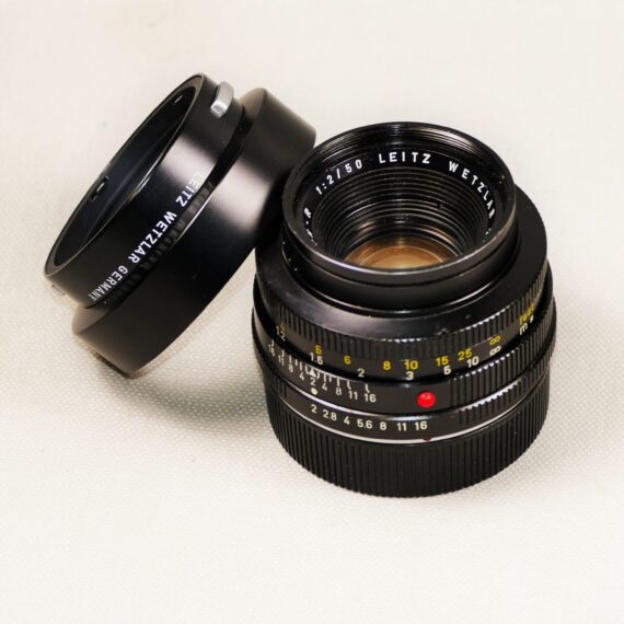 Leica 50/2 Summicron-R 1 cam lens with Leica 12564 metal hood Ex+/++ / SOLD