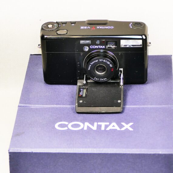 Contax TVS III Black camera W/30-60mm built in lens, sold with original box, straps Ex++/ free shipping (USA)