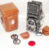 Rollei 80/2,8 Planar TLR camera with case,Red filter,Rolleinar 3 Bay 3 filters Ex+/++