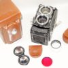 Rollei 80/2,8 Planar TLR camera with case,Red filter,Rolleinar 3 Bay 3 filters Ex+/++