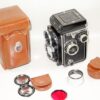 Rollei 80/2,8 Planar TLR camera with case,Red filter,Rolleinar 3 Bay 3 filters Ex+/++