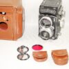 Rollei 80/2,8 Planar TLR camera with case,Red filter,Rolleinar 3 Bay 3 filters Ex+/++