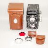 Rollei 80/2,8 Planar TLR camera with case,Red filter,Rolleinar 3 Bay 3 filters Ex+/++