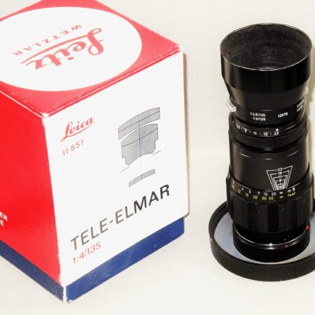 Leica 135/4 Tele-Elmar-M black lens (1966) Made in Germany, Sold with Leica box, Leica hood Ex++