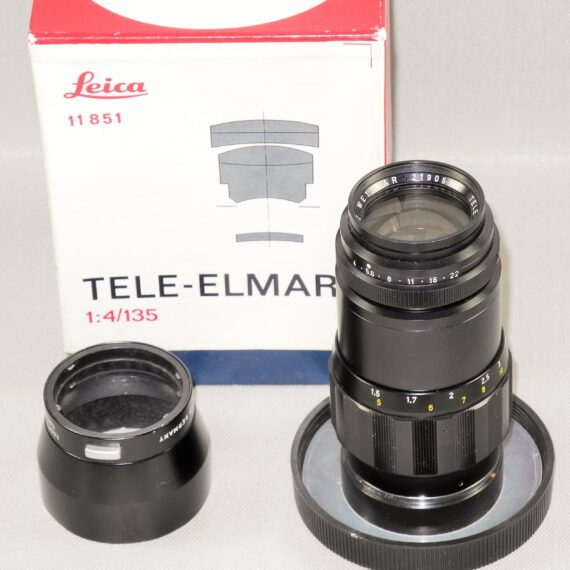 Leica 135/4 Tele-Elmar-M black lens (1966) Made in Germany, Sold with Leica box, Leica hood Ex++