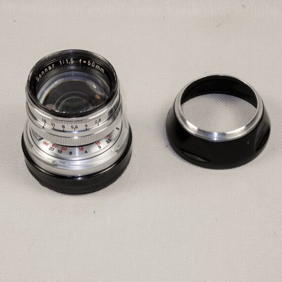 Zeiss 50/1,5 Sonnar chrome vintage lens with Contax-M mount adaptor and with hood Ex++ / Free shipping