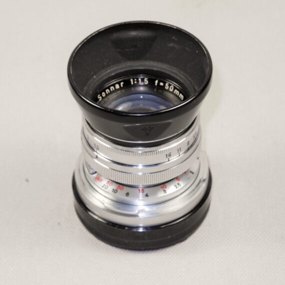 Zeiss 50/1,5 Sonnar chrome vintage lens with Contax-M mount adaptor and with hood Ex++ / Free shipping