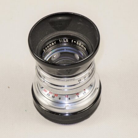 Zeiss 50/1,5 Sonnar chrome vintage lens with Contax-M mount adaptor and with hood Ex++ / Free shipping