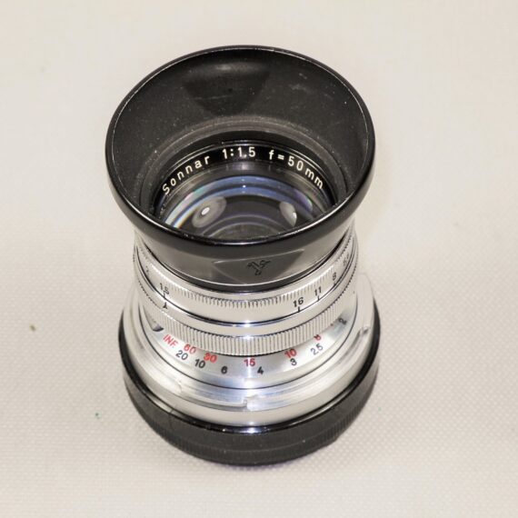 Zeiss 50/1,5 Sonnar chrome vintage lens with Contax-M mount adaptor and with hood Ex++ / Free shipping