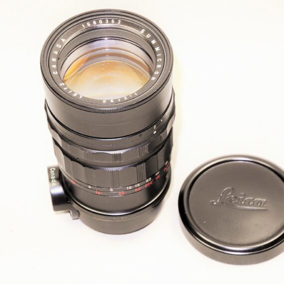 Leica 90mm F/2 Summicron Black Paint Ver.1 Leitz Canada in Screw-Mount, Extremely RARE lens with case and filter Ex++/Mint- / Free shipping