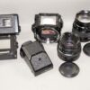 Bronica ETR SI camera with AE finder,75mm,150mm,2x film backs in boxes Ex++Mint- / Nice working set / free shipping